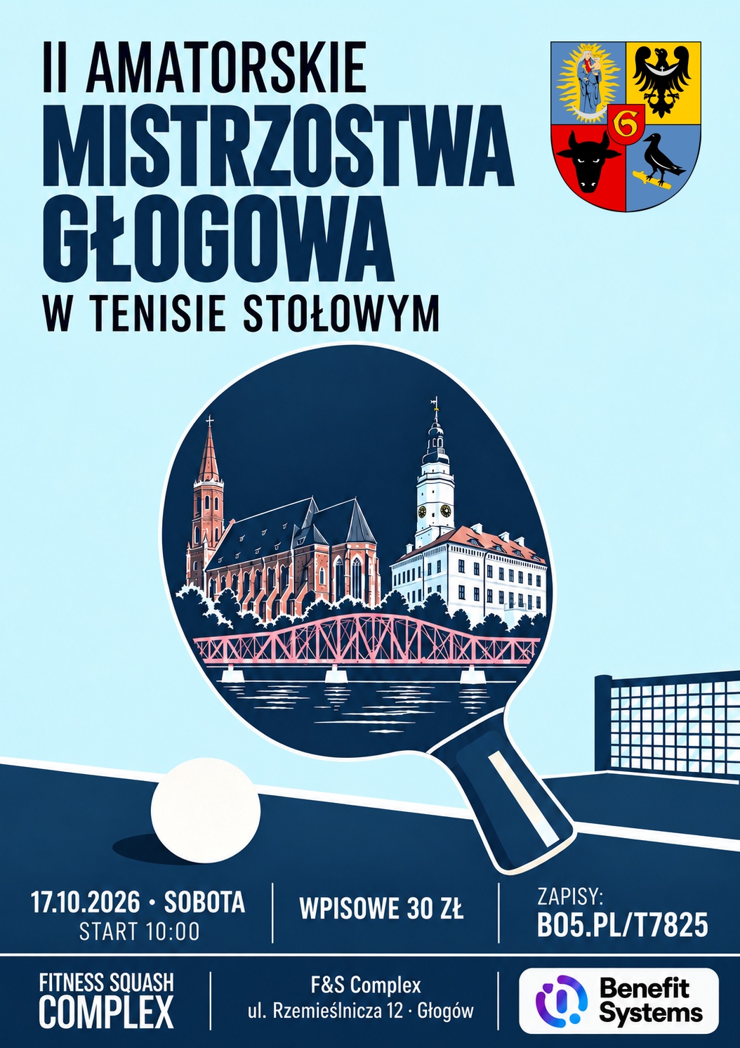 Oficjalny plakat — II Amatorskie Mistrzostwa Głogowa w Tenisie Stołowym 2026